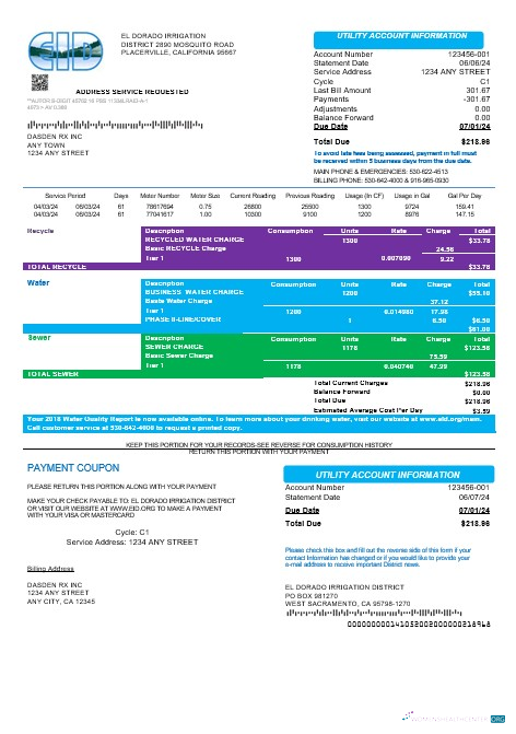 Download USA EID business utility bill template in Word and PDF formats Photoshop template